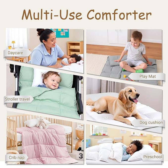 ZPECC Toddler Down Alternative Comforter, 39x47 Hypoallergenic Baby Blanket Quilt, Soft Breathable Lightweight All Season Kids Duvet Insert for Crib Stroller Cot Daycare, Blue Stripe