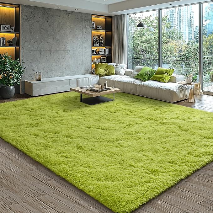 EVOIONOS 5x7 Washable Large Area Rug Living Room, Fluffy Shag Rug for Bedroom, Ultra Soft Plush Non Slip Carpet Indoor Floor Bedside Nursery Kids Girls Room Dorm, Home Decor Aesthetic, Green Grass