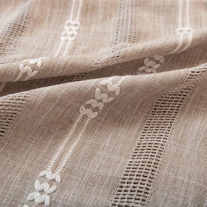 Deeprove Taupe Boho Valance with Tassels Linen Kitchen Short Embroidered Curtain. Farmhouse French Cottage Rustic Small Window Treatment for Cafe Closet Laundry Dining Restaurant 1 Panel W52 x L18