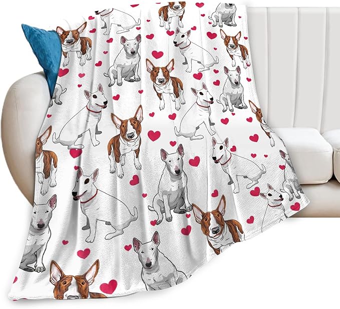 Bull Terrier Gifts and Decor - Cute Dog Throw Blanket for Girls, Women, Kids, Adults - Soft Warm Cozy Fleece for Couch, Sofa, Bed 50"x40"