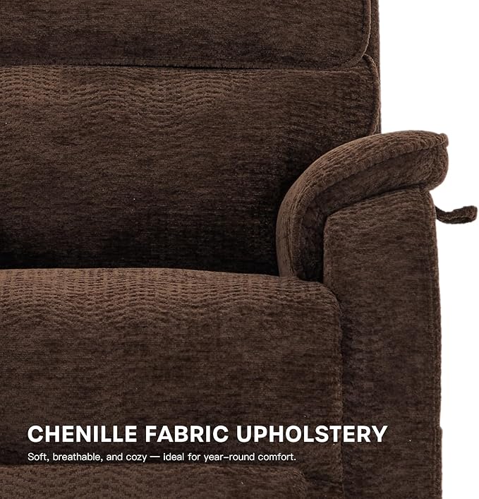 DYNOX 400lbs Big Tall Man Large-Wide Power Dual Motor Lift Recliners Chairs for Elderly, Lay Flat Lift Chair with Infinite Positions, Heat & Massage, Extended Footrest (9298L,Chenille,Brown)