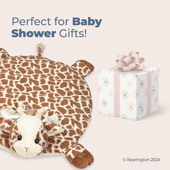 Bearington Patches Tummy Time Giraffe Baby Stuff Toy - 30" x 30" Nursery Giraffe Plush Safari Baby Items with Soft Fabric and Cute Safari Design - Cuddly Gift for Infants and Toddlers