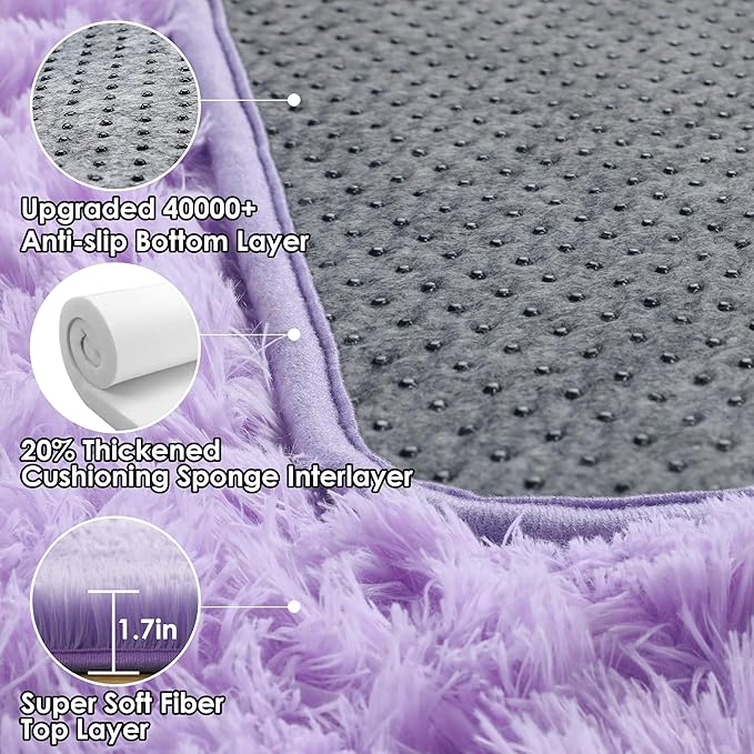 ONASAR Purple Rugs for Living Room Bedroom, 5x8 Washable Fluffy Bedside Area Rug, Soft Plush Shaggy Indoor Floor Carpet for Nursery Kids Girls Boys Teen Dorm Home Office Decor Aesthetic