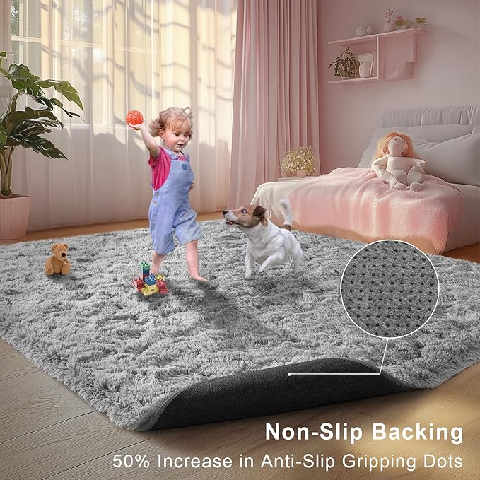 6x9 Large Plush Area Rugs for Living Room, Shag Fuzzy Rug for Bedroom, Ultra Soft Fluffy Furry Carpets for Kids Room, Indoor Carpet Nursery Rugs for Kids Room Home Decor, Light Grey