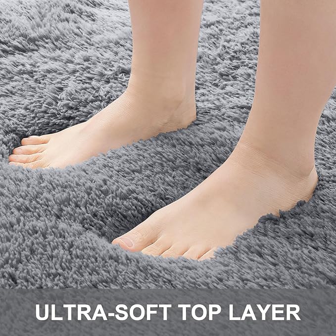 OLANLY 3x5 Machine Washable Small Bedside Rug, Soft Fluffy Shaggy Rugs for Living Room, Bedroom, Indoor Floor Carpet for Kids Girls and Boys, Preppy Dorms, Nursery, Home Decor Aesthetic, Light Grey
