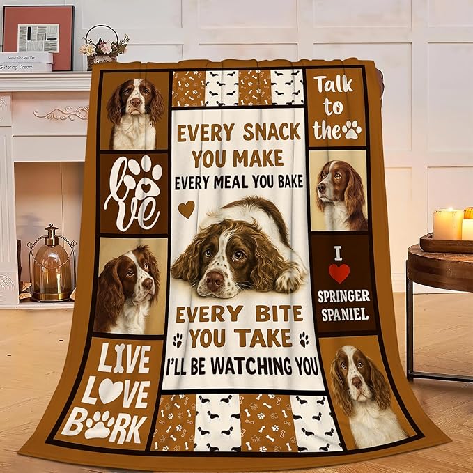 Springer Spaniel Blanket English Springer Decor Throw Blanket Super Soft Flannel Fluffy Plush Cozy Fuzzy Fleece Stuff Blanket Gifts for Dog Lover Woman Girl Kids Adults for Bed Sofa Couch 50"X60"