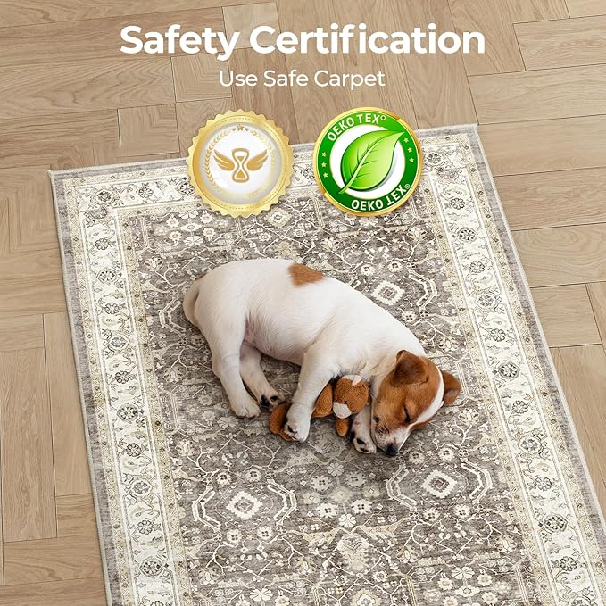 WITSHOCK Runner Rug 2x6 Kitchen, Rugs Runners Machine with Washable Non Slip Backing for Hallway Stair Runner Rug Indoor Entryway Laundry Room, Brown/Beige