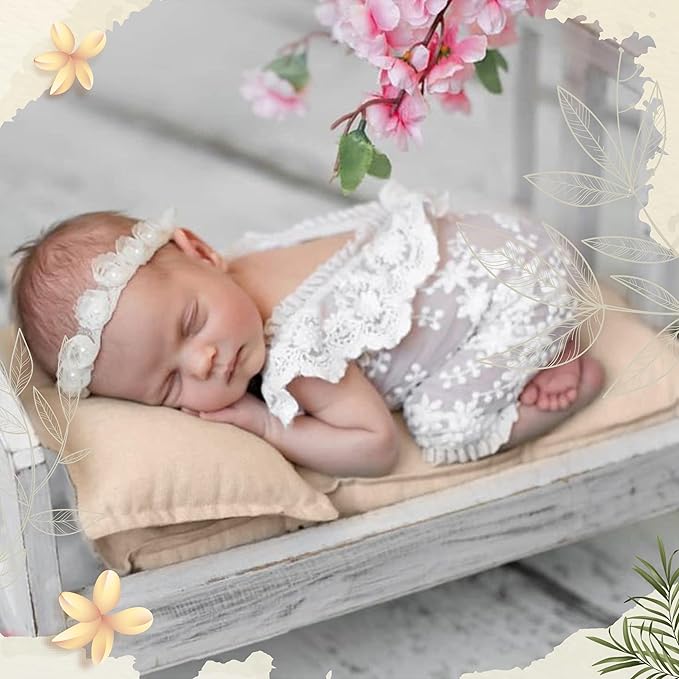 M&G House Newborn Photography Props Mattress Pillow Photography Accessories Baby Photoshoot Props Bed Mattress Bed Mat(Beige White)