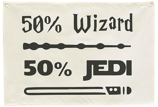 50% Wizard 50% Jedi Boys Nursery Banner Wall Decor-Playroom Baby Room Bedroom Kindergarten Wall Decorations-Baby,Shower Gift for Boys Kids-Rectangular Canvas Flag Banner
