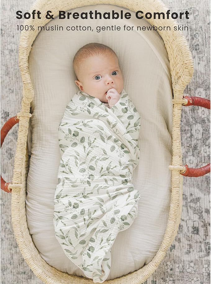 Konssy 3 Pack Muslin Swaddle Blankets for Unisex, Newborn Receiving Blanket, Large 47 x 47 inches, Soft Breathable Muslin Baby Swaddles for Boys & Girls