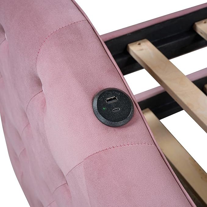 Bellemave Twin Size daybed Frame with Trundle for Adults, Kids, Girls, Teens, Tufted daybeds with Trundle for Living Room, Velvet, (Mattress not Included), Pink