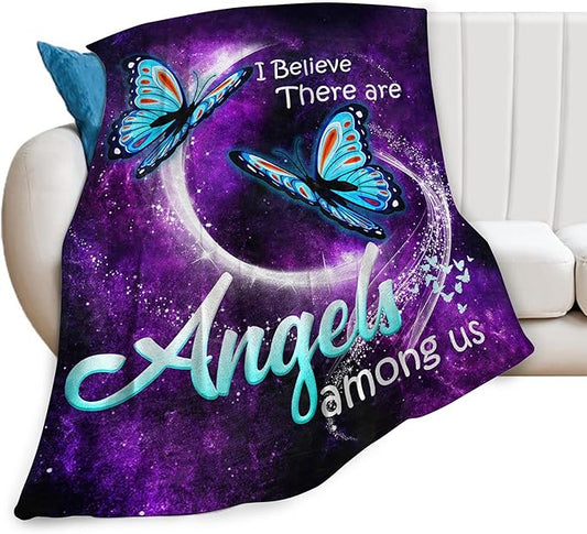Blue Butterfly Blanket Throws - Soft Warm Cozy Fleece Throw Blanket for Girls, Women, Kids, Adults - 80"x60"