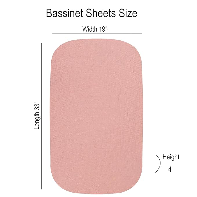 Onacosht Muslin Bassinet Sheets 3 Pack, 100% Cotton Baby Fitted Sheet 33" x 19" Compatible with Mika Micky, KoolaBaby (3 in 1), BabyBond, HARPPA and RICUTON Bedside Bassinet, Solid Pink and Floral