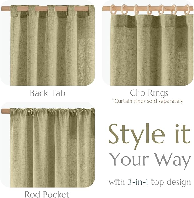 jinchan Linen Blend Curtains 90 inch Length 2 Panels for Bedroom Living Room, Light Filtering 50 inch Wide Farmhouse Drapes with Rod Pocket Back Tab(50W x 90L, Sage Green)