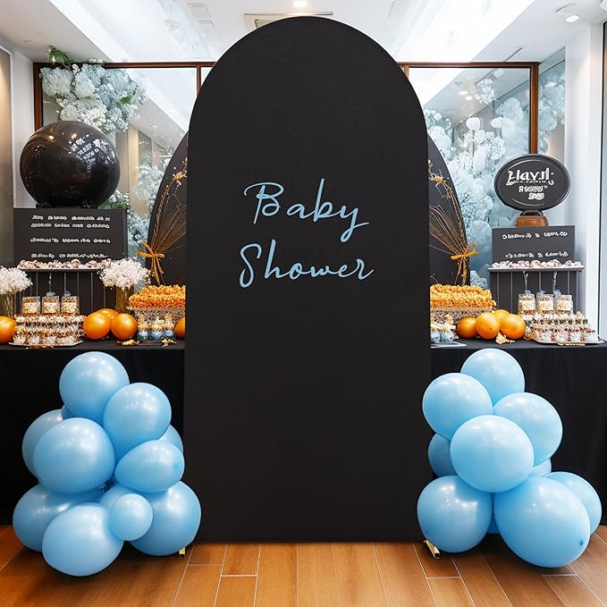Black Arch Backdrop Cover, 6FT Spandex Fitted Wedding Arch Stand Covers Round Top Chiara Stretchy Arch Backdrop Cover for Christmas Birthday Party Ceremony Banquet Decoration
