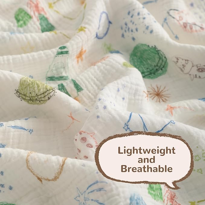 NTBAY 2 Layer Muslin Cotton Baby Swaddle Blanket, 30x40 Soft and Breathable Receiving for Newborns and Infants, Perfect for Crib, Stroller, Travel, Lightweight Nursery Blanket, Space Explorer