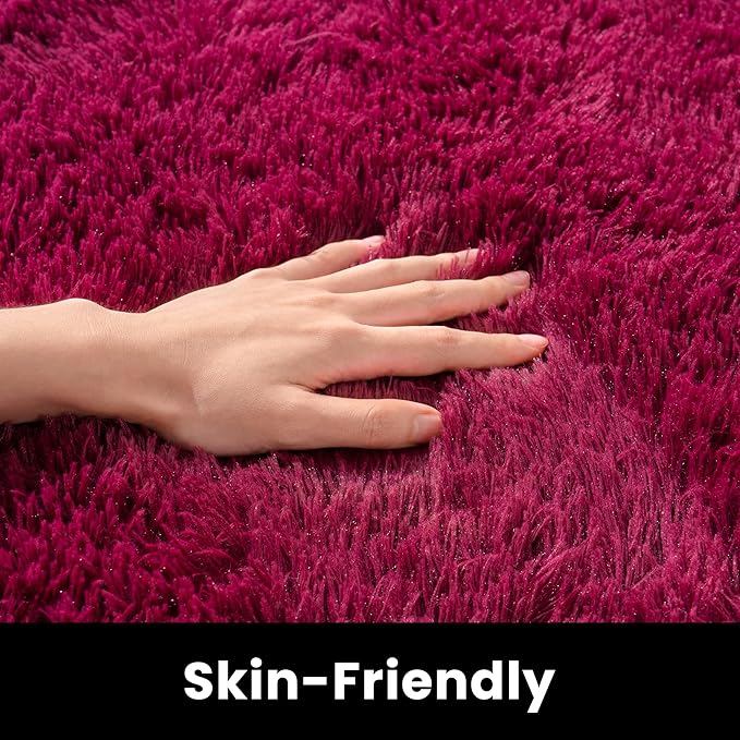 5x7 Rugs for Living Room - 1.4" Height Pile Plush Rug - Non-Slip Fluffy Throw Carpet for Bedroom - Burgundy
