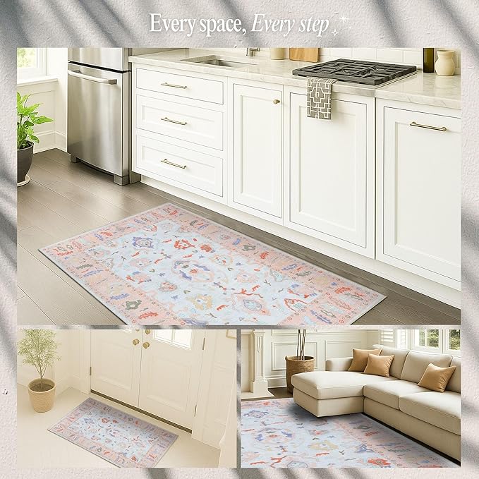 Fame Rugs Modern Oushak Rug 3x5, Washable Vintage Turkish Colorful Oriental Antique Inspired Foldable Small Area Rugs, Luxury Living Room Bedroom (995BO, 2'6" x 5')