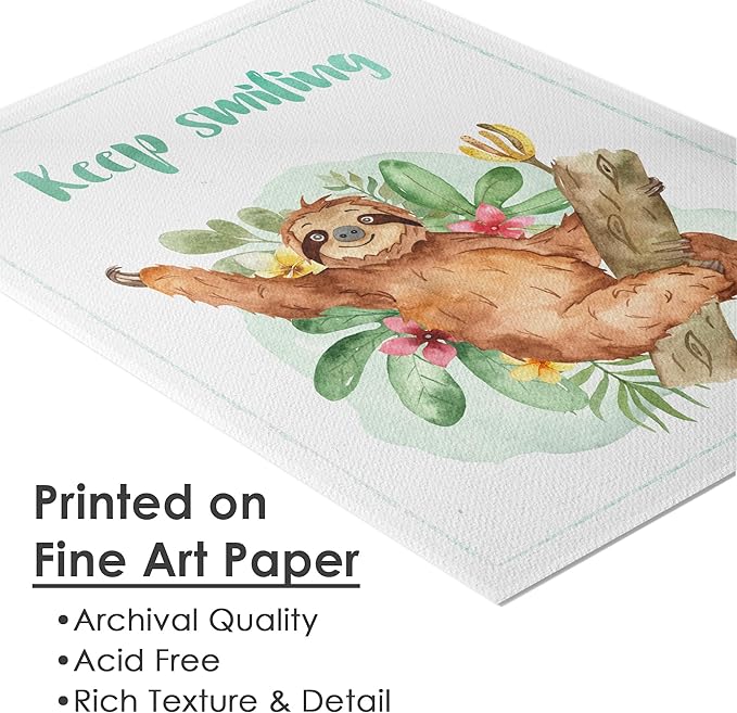 Sloth Art Prints (Set of 4) - Unframed - 8x10s | Perfect for Adding a Touch of Whimsy to Your Living Room, Bedroom, or Nursery | Ideal Wall Decor for Animal Lovers and Fans of Cute, Laid-back Decor