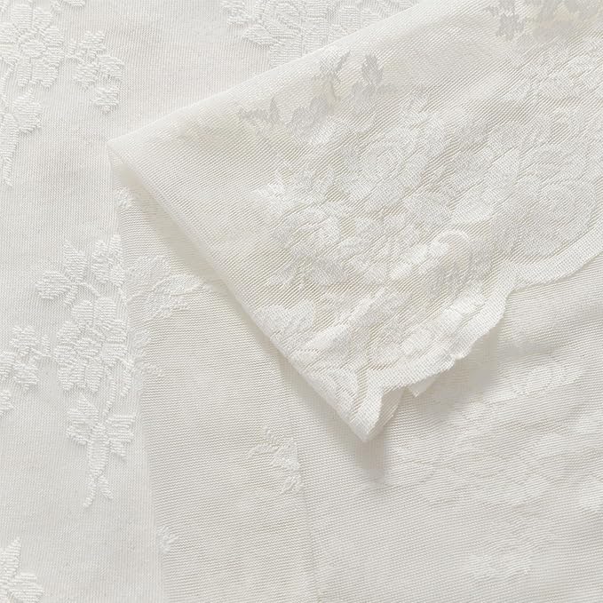 Kotile Ivory Lace Curtains 92 Inch Length, W52 x L92 Inch, 2 Panels, Country Rustic Floral Sheer Lace Curtains for Bedroom, Rod Pocket Light Filtering Privacy Cottagecore Vintage Window Sheer Curtain