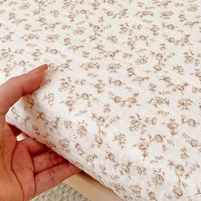 BuLuTu Muslin Floral Print Crib Sheets 2 Pack, Soft Breathable 100% Cotton Neutral Fitted Sheets Set for Standard Crib Mattress & Toddler Mattress 52"x28", Camellia & Azalea