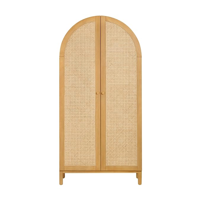 Babyletto Bondi Cane Armoire Wardrobe Closet with Doors | Modern Pre-Assembled Spacious Wooden Wardrobe Cabinet w/ 4 Storage Shelves | Wood Closets for Bedroom & Nursery - Honey