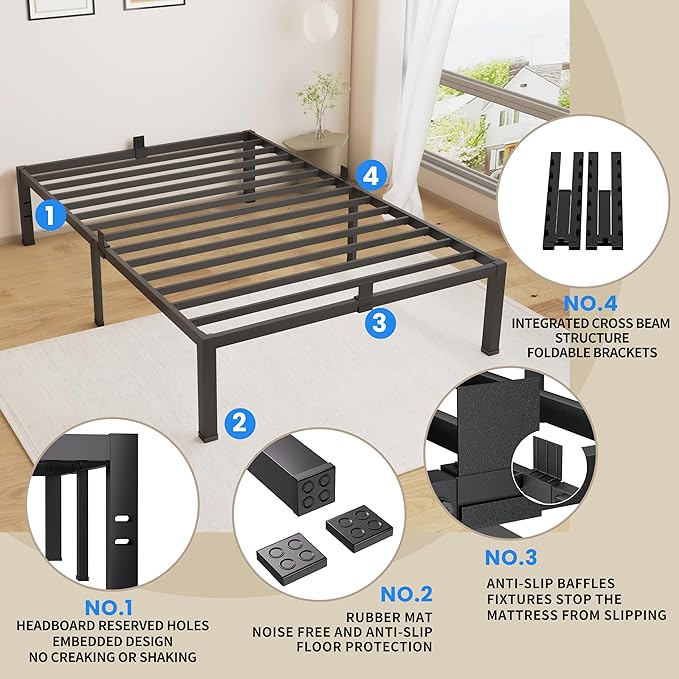 MAF 18 Inch Twin Size Bed Frames No Box Spring Needed Heavy Duty Metal Platform Bed Frame Steel Slat Support Easy Assembly Noise Free Black Bed Frame Twin