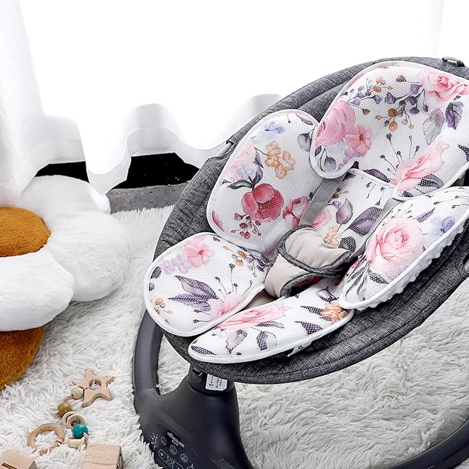 Mesh Baby Car Seat Head and Body Support, Pea Pod Infant Car Seat Insert for Newborn with Minky Dot Backing & Colorfast Stylish Floral Patterns, Suitable for Baby Car Seats, Stroller, and Baby Swings