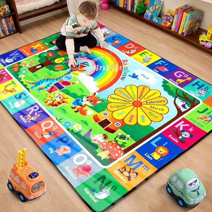 ABC Rug, Toddler Play Rug 3x5 Feet, Extra Thick (0.4in) Washable Baby Play Mat for Floor, Classroom Carpet Non-Slip for Learning, Alphabet, Nursery Mat for Crawling & Fun & Playroom Decor
