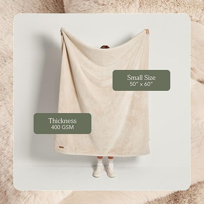UnHide Lil’ Marsh - Faux Fur Blanket - Durable, Lightweight, Extra Soft Blanket - Machine Washable - Add a Layer of Softness to Any Bed, Couch, or Reading Chair - Beige Bear, Small (50” x 60”)