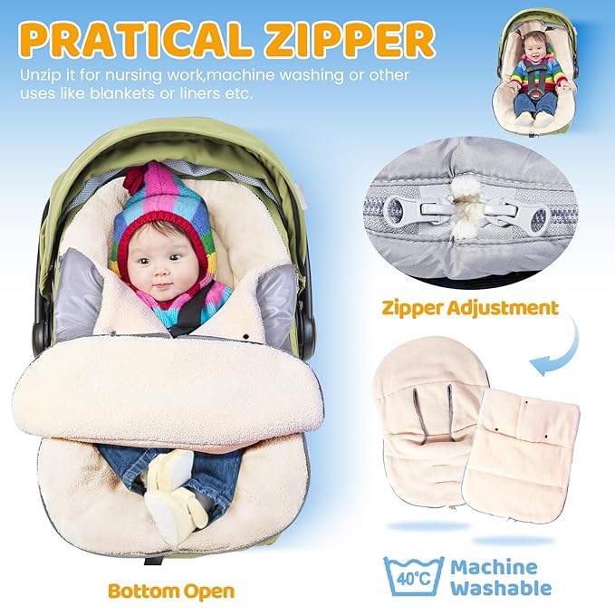 Orzbow Winter Carseat Cover for Baby | Infant Car Seat Blanket | Waterproof Car Seat Cover with Adjustable Collar, Warm and Cozy Fleece Carseat Canopy Blanket for Baby Winter Essentials, Light Grey