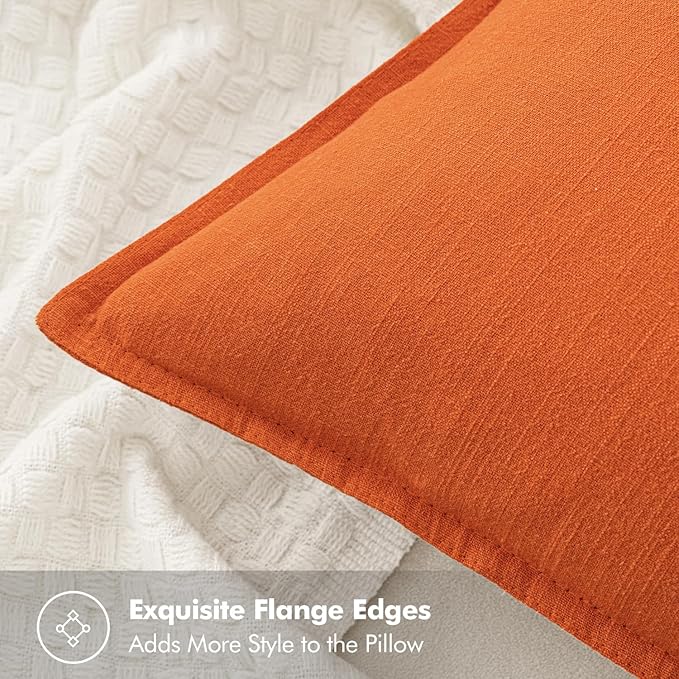 MIULEE Decorative Linen Pillow Covers 18x18 Inch Orange Boho Farmhouse Neutral Couch Throw Pillows for Bed Pack of 2 Accent Modern Pillowcase Summer Sofa Livingroom Home Decor