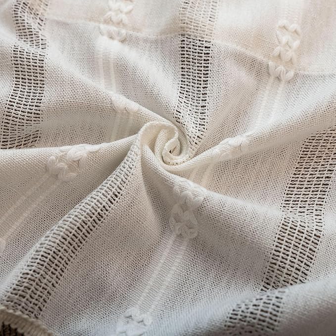 Deeprove White Boho Valance with Tassels Linen Kitchen Short Embroidered Curtain. Farmhouse French Country Rustic Small Window Treatment for Cafe Closet Laundry Dining Restaurant 1 Panel W52 x L18