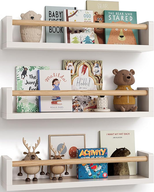 G&W Gruwald Nursery Book Shelves, Set of 3, Wall Bookshelf, Book Shelf for Kids Rooms, Wall Book Shelves for Bedroom Kids, Floating Shelf, Nursery Decor