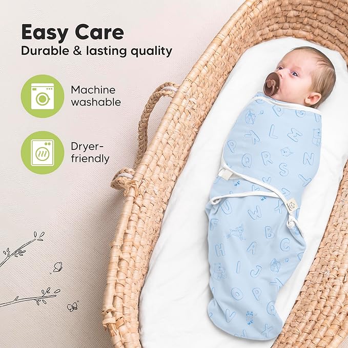 KeaBabies 3-Pack Organic Baby Swaddle Sleep Sacks - Swaddles for Newborns, Infant 0-3 Months, Baby Girls, Boys, Soft & Snug Newborn Sleep Sack, Nursery Swaddling Blankets (Abc Land Cloud)