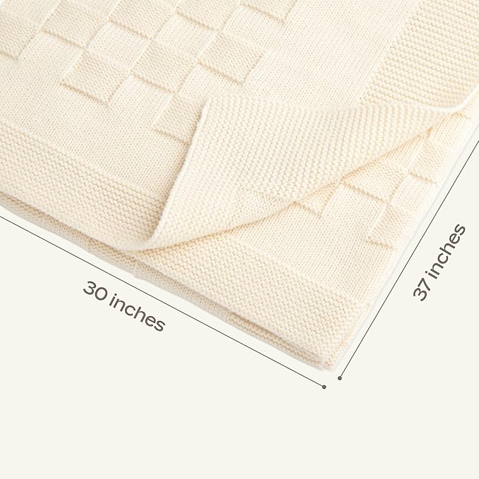MON CHOU Knit Baby Blanket for Boys & Girls - Luxuriously Soft Pima Cotton for Crib, Nursery, or Stroller - Lightweight, Breathable Organic Cotton Baby Blanket - 30” x 37” (Ivory)