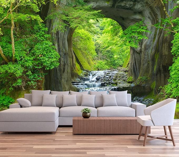 Forest Stream Wall Mural Wallpaper Large Nature Scenery Mural for Bedroom Living Room TV Background Sofa Wall (not self-Adhesive)