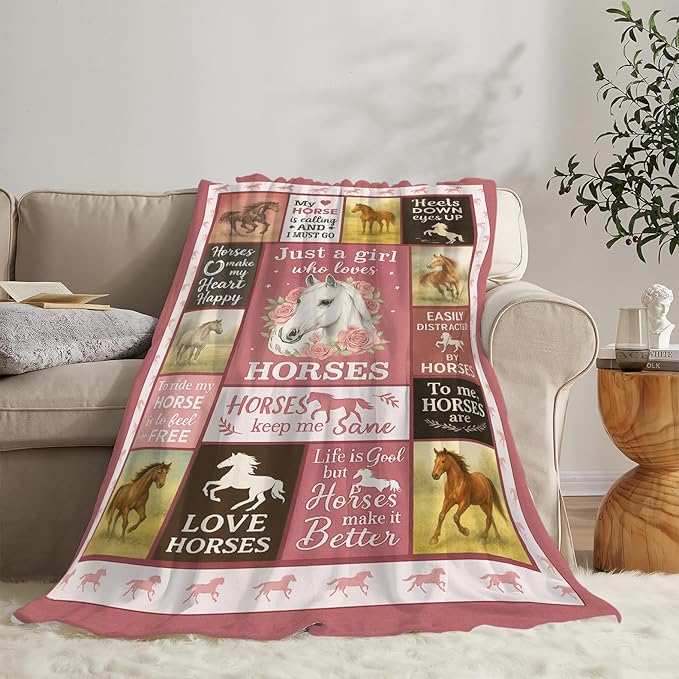 Horse Blanket Gifts for Girls Women Farm Horses Throw Blanket Fuzzy Plush Super Fleece Plush Soft Cozy Warm Stuff Animal Bedding Toddler Nursery Baby Blankets for Boys Kids Adult Men 40"X50"
