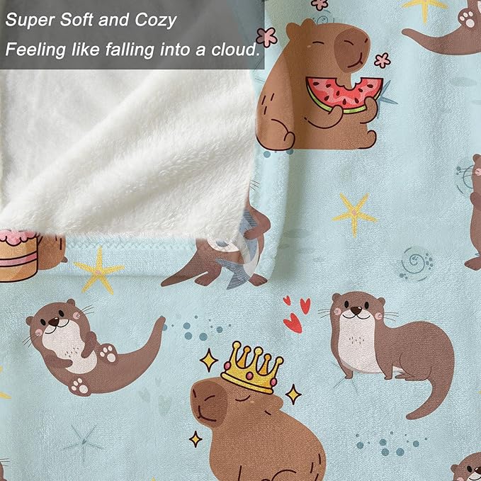 Ultra Soft Fleece Blanket- Lightweight & Warm Throw Blanket for Couch, Cozy Plush Sherpa Blanket for Adults Kids, Durable & Easy Care (Capybara Otter, 60x80 in)