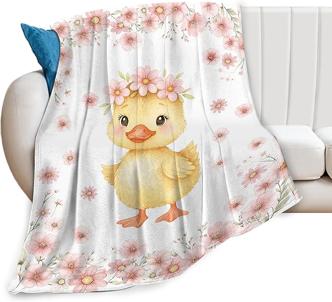 Duck Blanket Cute Duck Flower Throw Blanket Soft Cozy Fleece Fuzzy Plush Warm Stuff Bedding Nursery Toddler Baby Blankets Gifts for Boys Girls Kids Adult Men Women 60"X80"