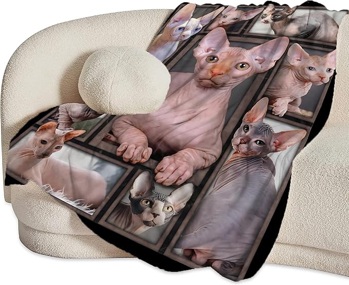 Sphynx Cat Gifts and Decor - Cute Throw Blanket for Girls, Women, Kids, Adults - Soft, Warm, Cozy Fleece Blanket for Couch, Sofa, Bed - 60"x50"