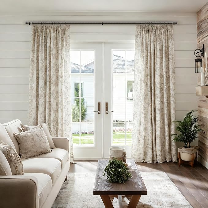 Black walnut wood Grain Curtain Rods for Windows 28 to 48 Inches 1" Diameter Heavy Duty Window Curtain Rod Adjustable with Solid Finials for Living Room Bedroom Kitchen Farmhouse Outdoor