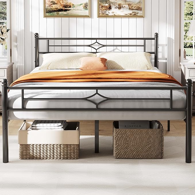 BedsPick Full Size Metal Bed Frame with Headboard and Footboard, Platform Bed Frame with Premium Steel Slats Support/12.5'' Under Bed Storage Space/No Box Spring Needed/Noise Free/Easy Assembly/Black