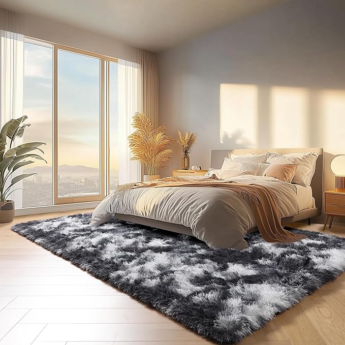 ONASAR 8x10 Area Rugs for Living Room, Black and White Large Fluffy Bedroom Rug, Washable Soft Plush Thick Shaggy Big Floor Carpet for Kids Boy Girls Teen Dorm Nursery Indoor Home Decor Aesthetic