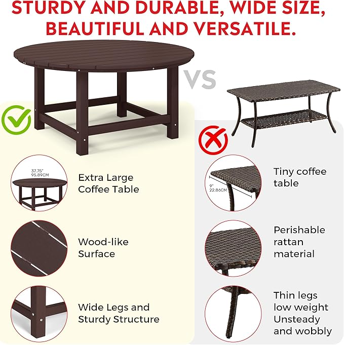 Costaelm Paradise Kids 5-Piece HDPE Outdoor Patio Round Dining Table and Chairs Set, Dark Brown