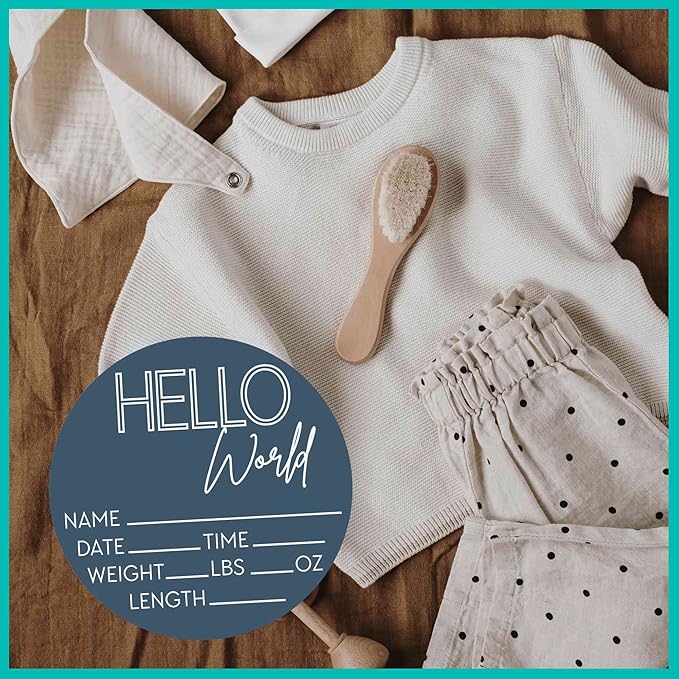 Hello World Newborn Sign - Baby Name Birth Announcement Plaque for Hospital - Photo Prop - Blue Nursery Decor - Shower Gift