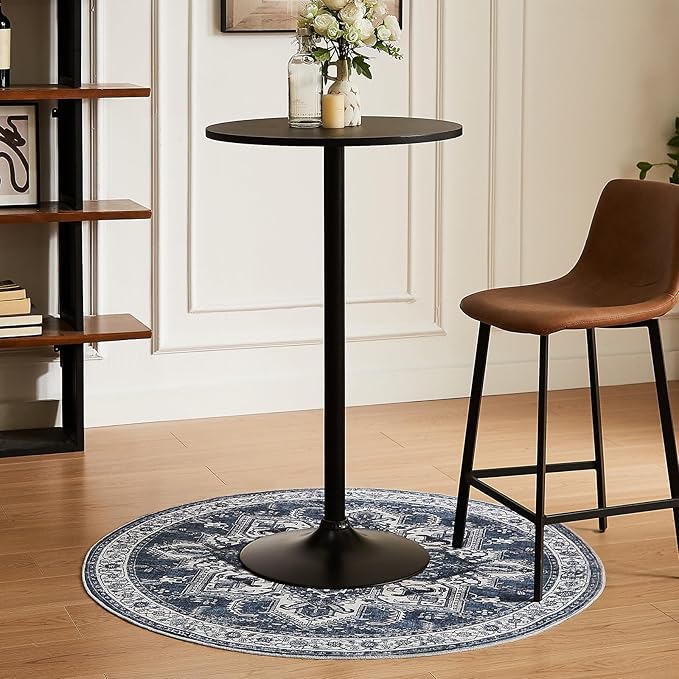 WITSHOCK Area Rug Round Rugs, 4Ft Oriental Circle Area Rugs for Living Room Machine Washable Non Slip Stain Backing Rug Soft Foldable, Vintage Rugs Home Office Kitchen Hallway Bedroom, Blue