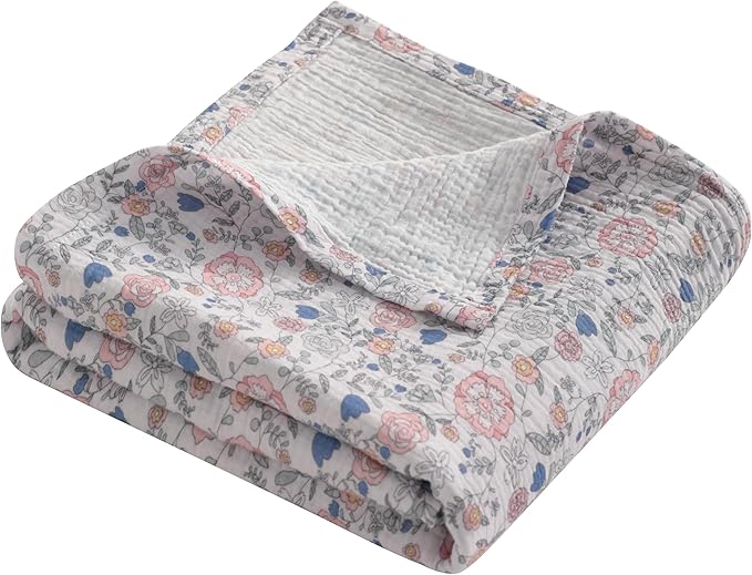 NTBAY 2 Layer Muslin Cotton Baby Swaddle Blanket, 30x40 Soft and Breathable Receiving for Newborns and Infants, Perfect for Crib, Stroller, Travel, Lightweight Nursery Blanket, Vintage Floral