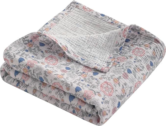 NTBAY 2 Layer Muslin Cotton Baby Swaddle Blanket, 30x40 Soft and Breathable Receiving for Newborns and Infants, Perfect for Crib, Stroller, Travel, Lightweight Nursery Blanket, Vintage Floral