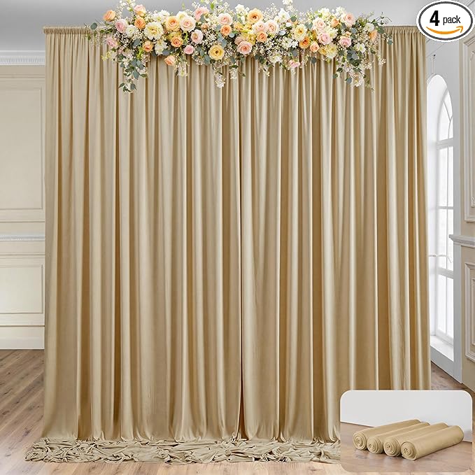 20×14 ft Beige Backdrop Curtain for Wedding Parties, 4 Panels 14ft Long Wrinkle Free Silky Polyester Backdrop Drapes Tan Photo Back Drop Cloth for Birthday Baby Shower Photography Backgrounds